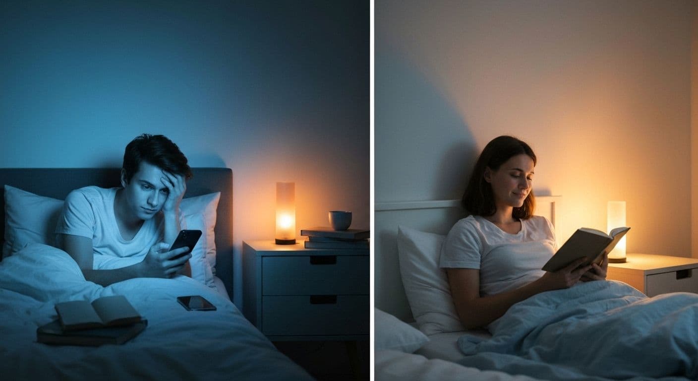 Person creating a peaceful evening routine to calmdownmind before bed without screens or stress