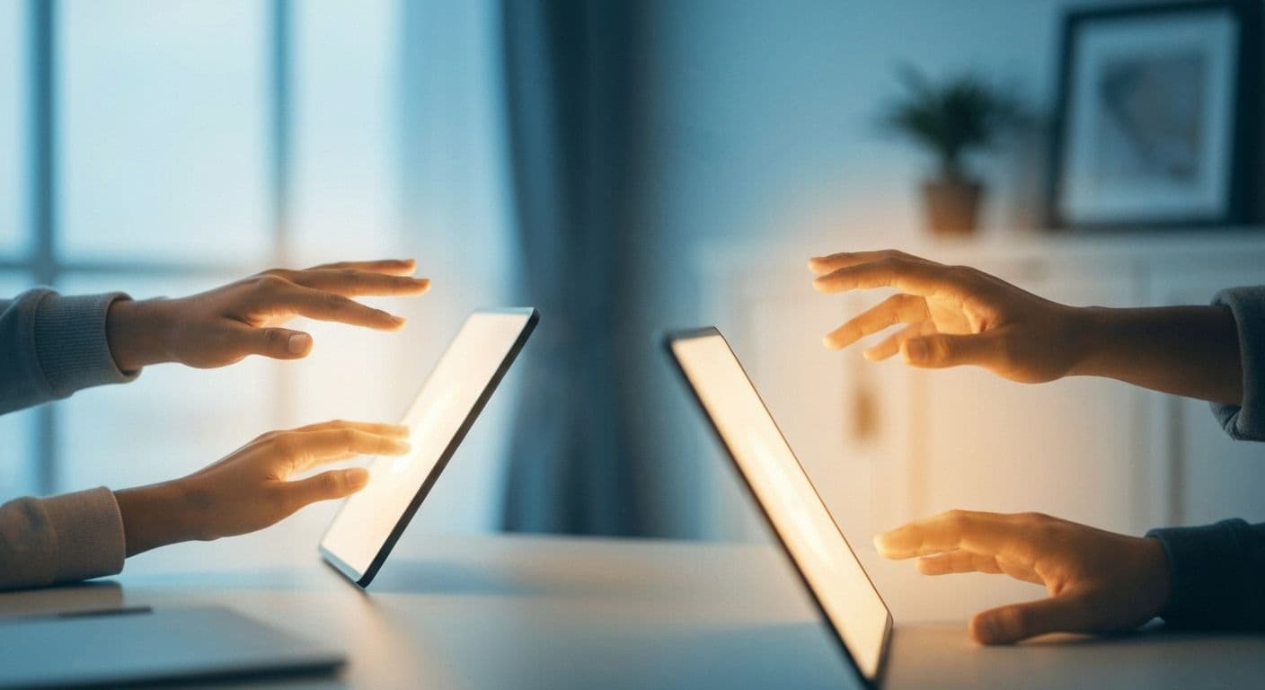 Person finding comfort through grief share online community on their device at night