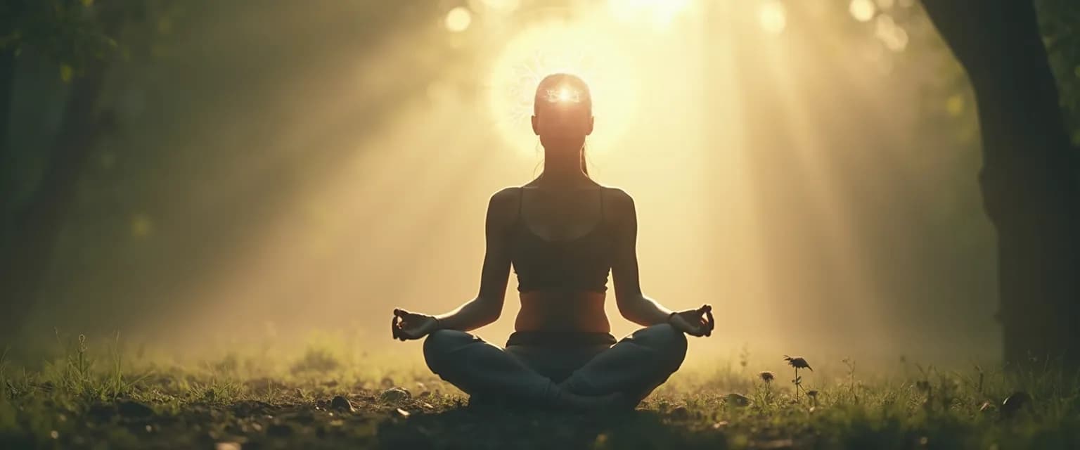 Person meditating with calm expression developing super mind abilities