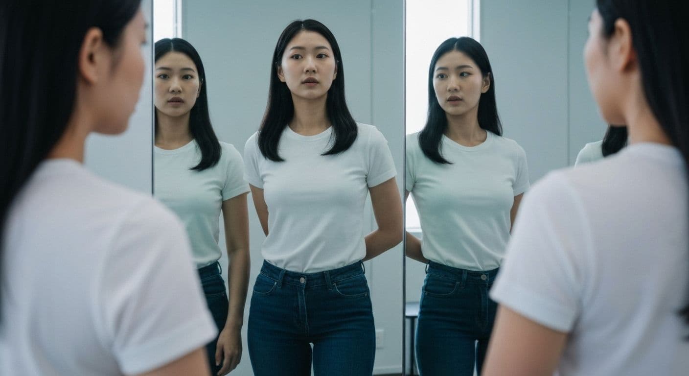 Person reflecting on Eurich self awareness principles with mirror showing internal and external perspectives