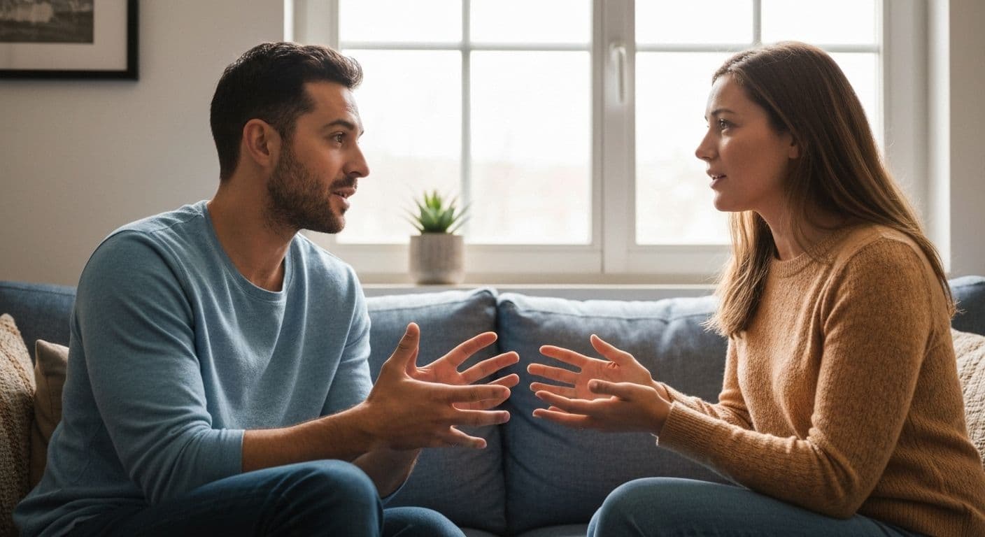 Couple having an open conversation demonstrating self awareness in relationships and clear communication