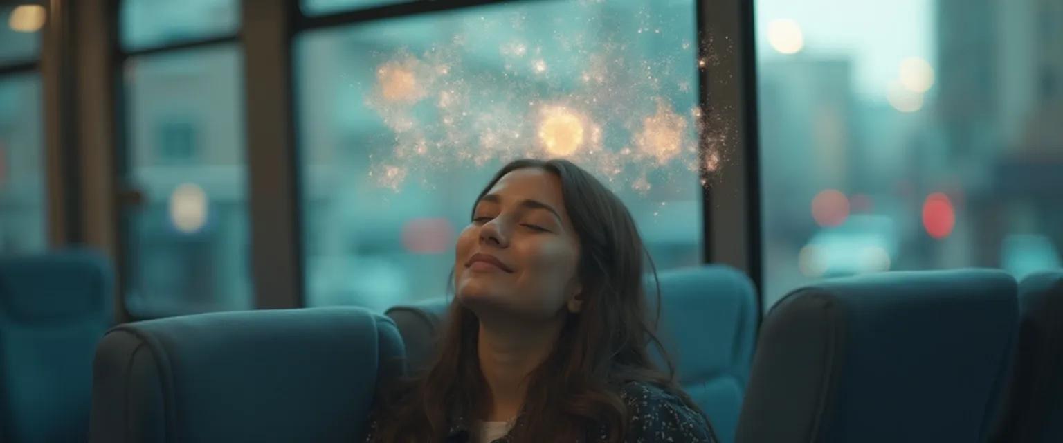 Person practicing subconscious mind exercises during their daily commute