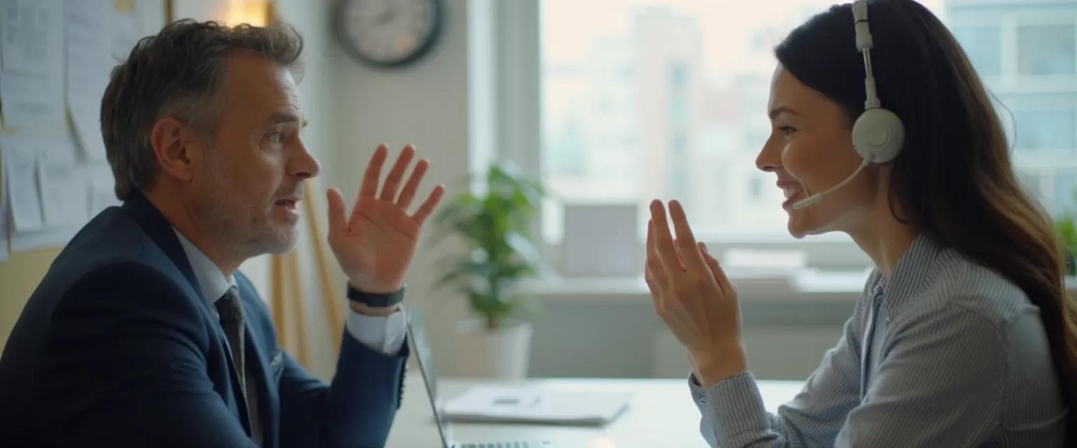 Customer service professional demonstrating the purpose of emotional intelligence during a challenging interaction