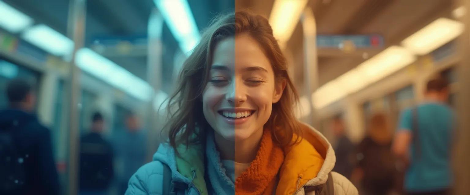 Person practicing mindself games during daily commute on public transit