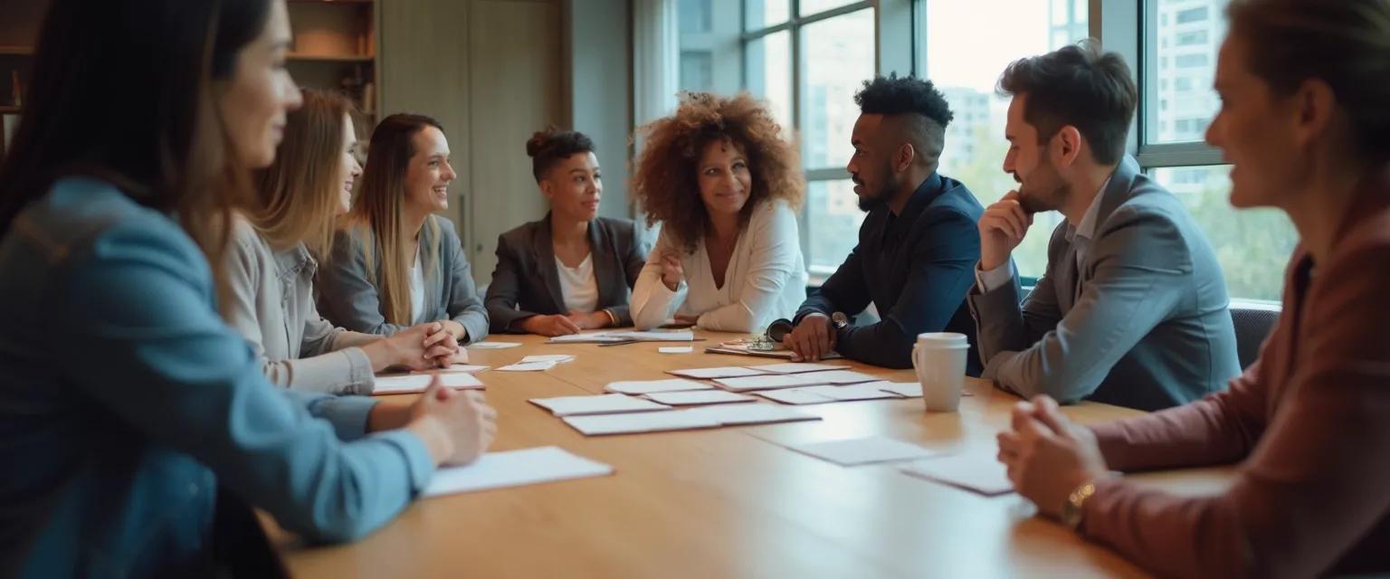 Team members engaging in empathy and resilience exercises during a workplace conflict resolution session