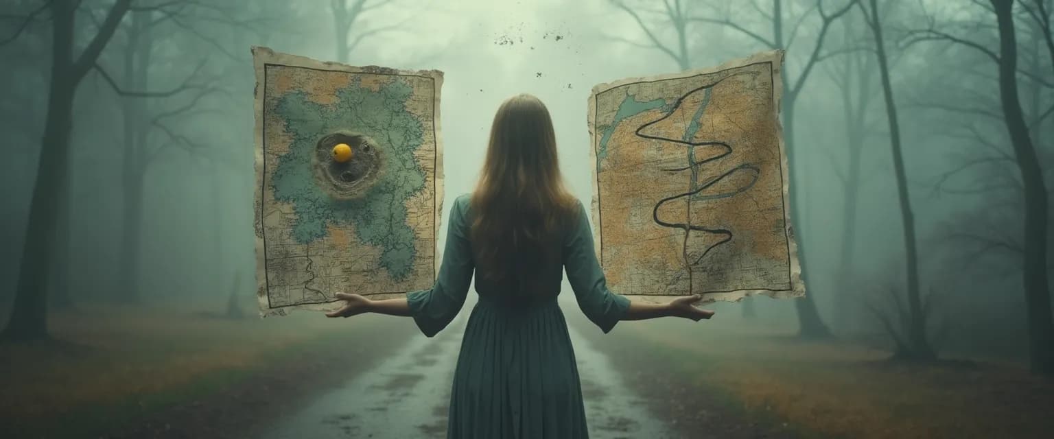 Mirror and map representing self-knowledge and self-awareness for better decision making