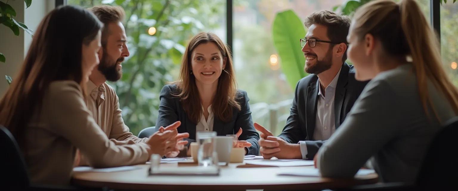 Manager developing team emotional intelligence through collaborative discussion