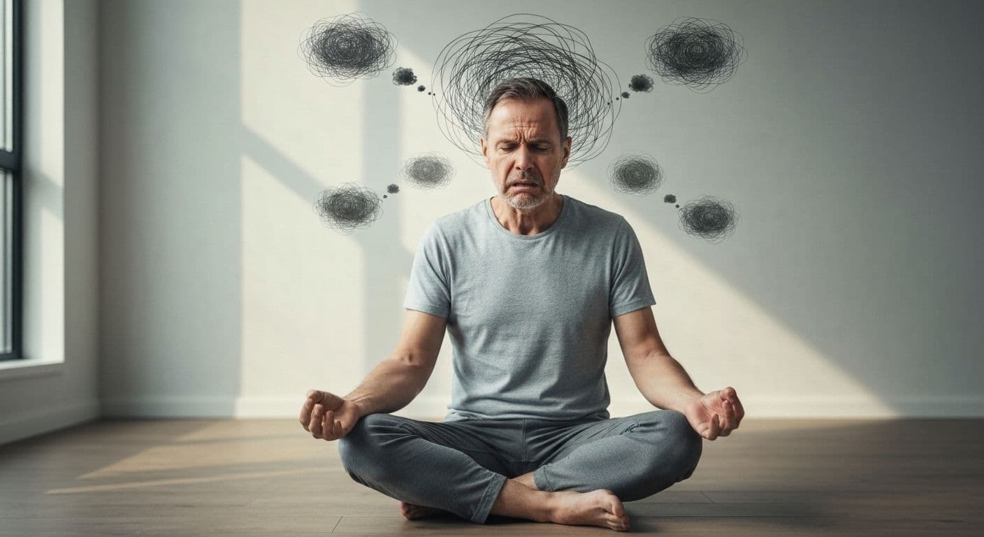 Person practicing mindfulness meditation for anxiety relief in a calm, comfortable setting