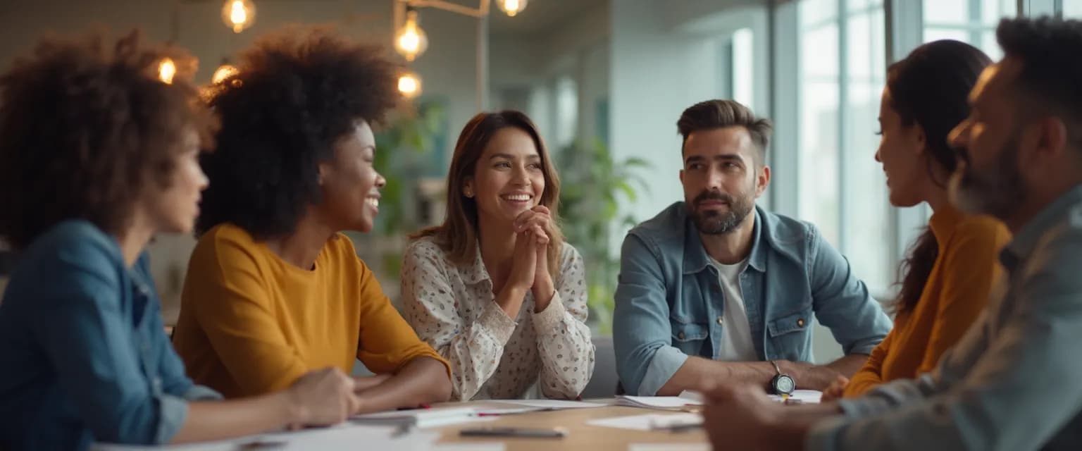 Team members engaging in corporate emotional intelligence practices during a meeting