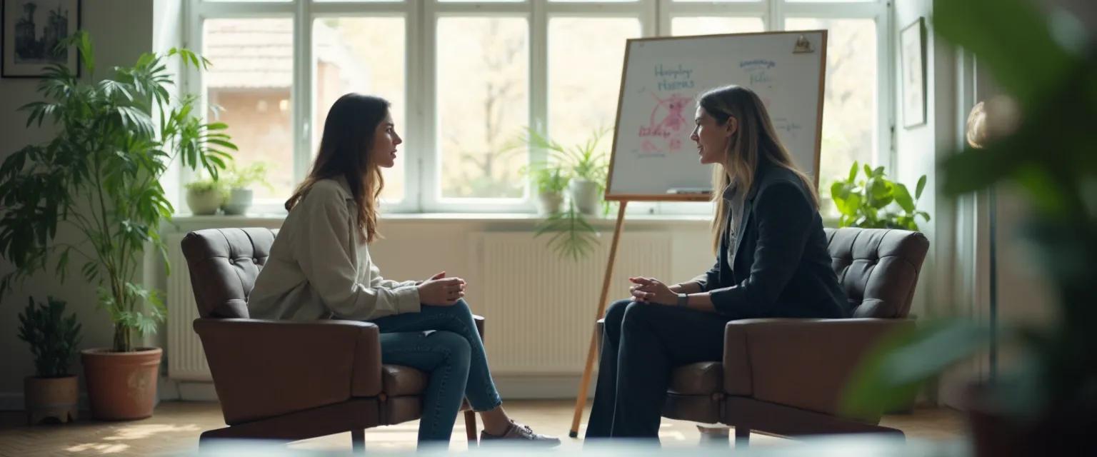 Professional practicing mindful self-awareness during a workplace conflict discussion