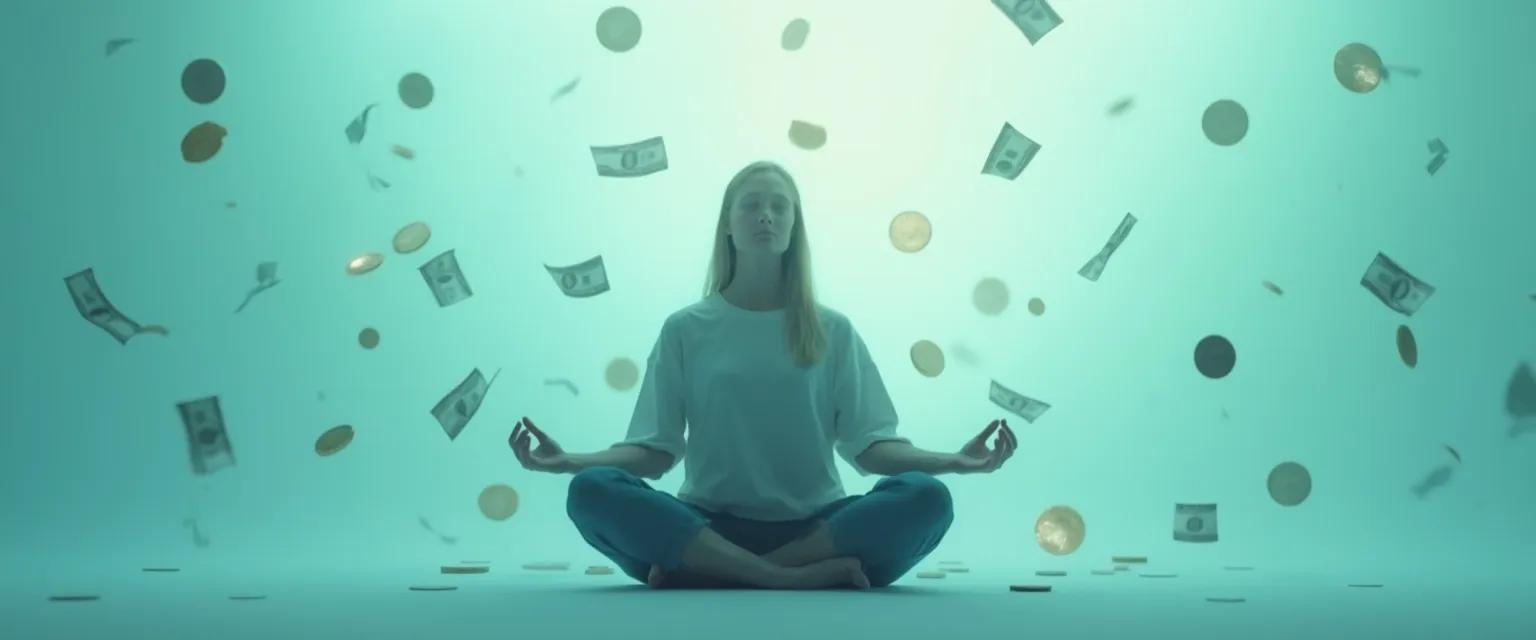 Person practicing breathing techniques to manage anxiety during financial hardship