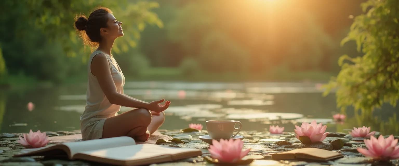 Person practicing exercises from the mindful self compassion workbook with a peaceful expression