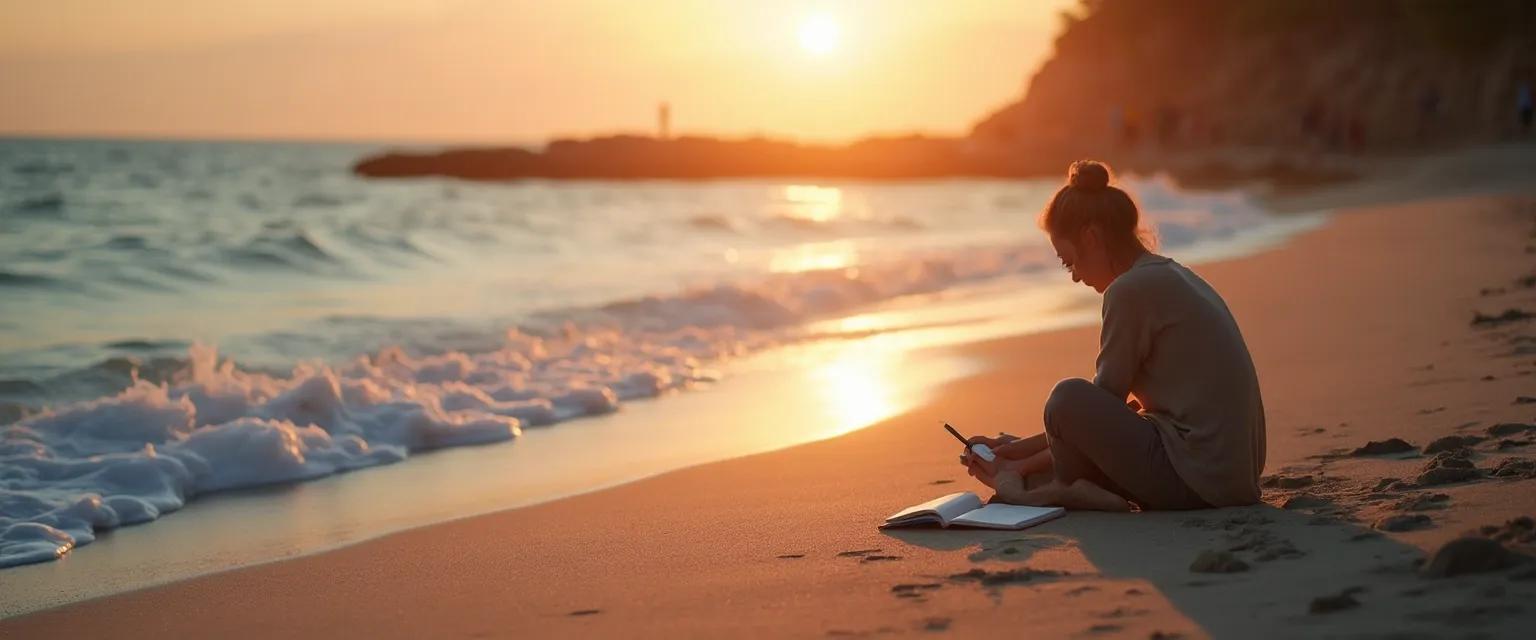 Person using daily grief prompts in a journal with morning sunlight