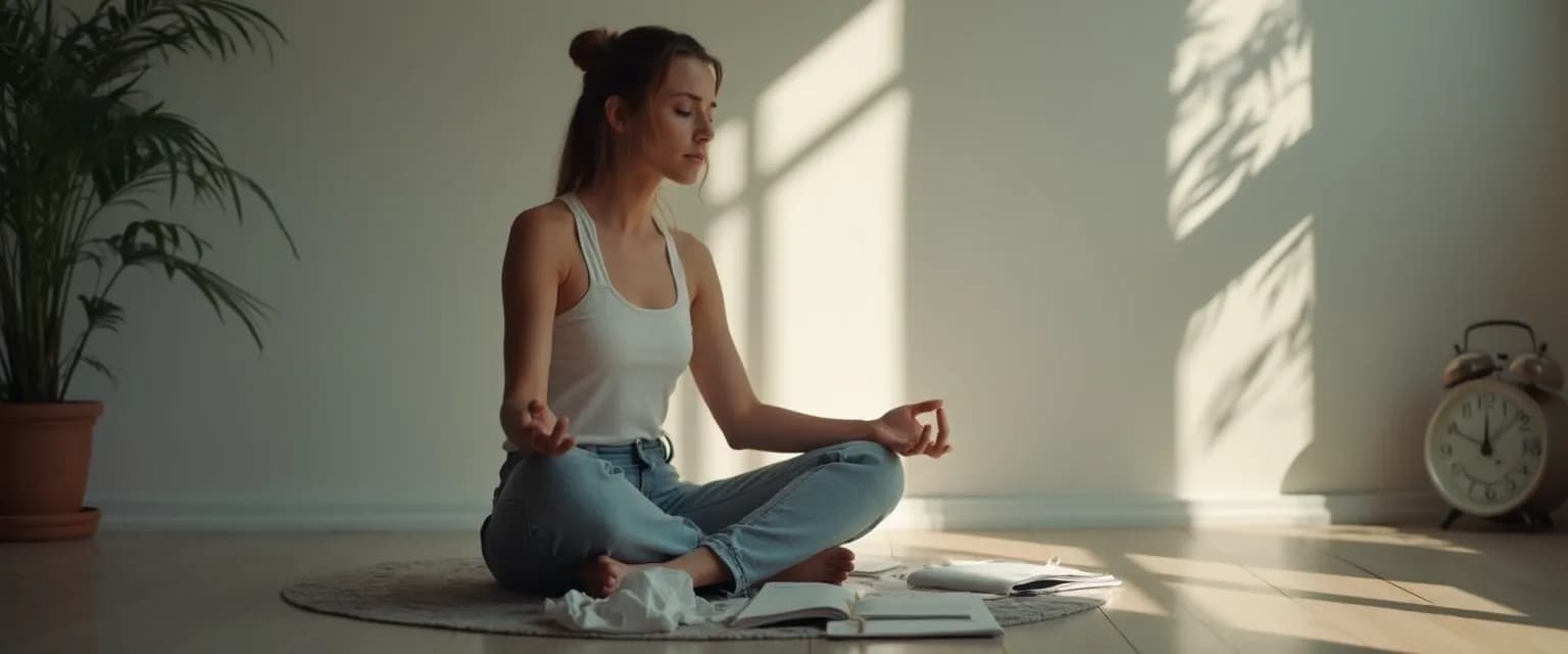 Person taking a break from mindfulness practice to stop mindfulness-related stress