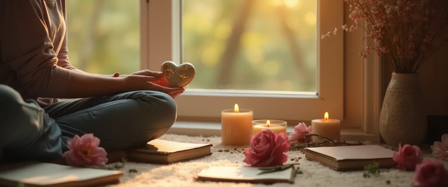 Person performing mindful ritual for getting through heartbreak