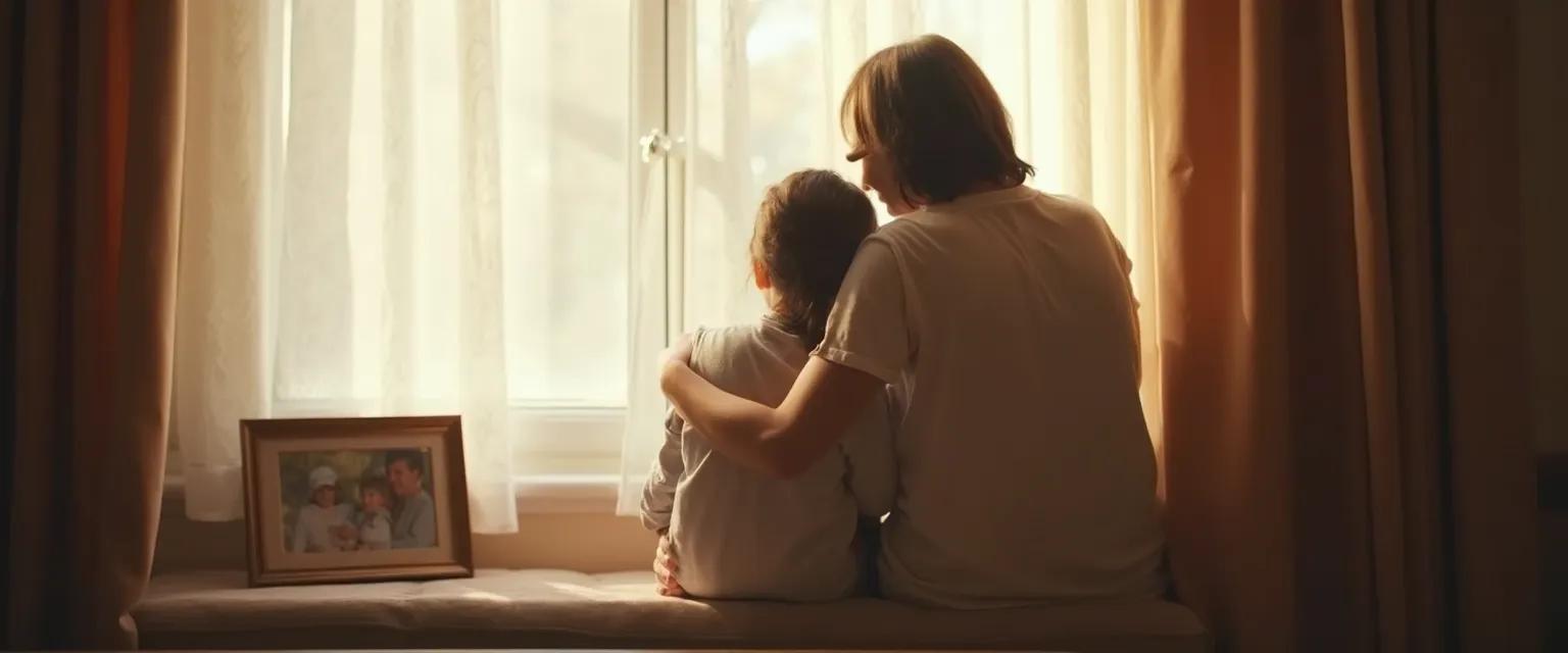 Parent comforting child after losing a sibling through compassionate conversation