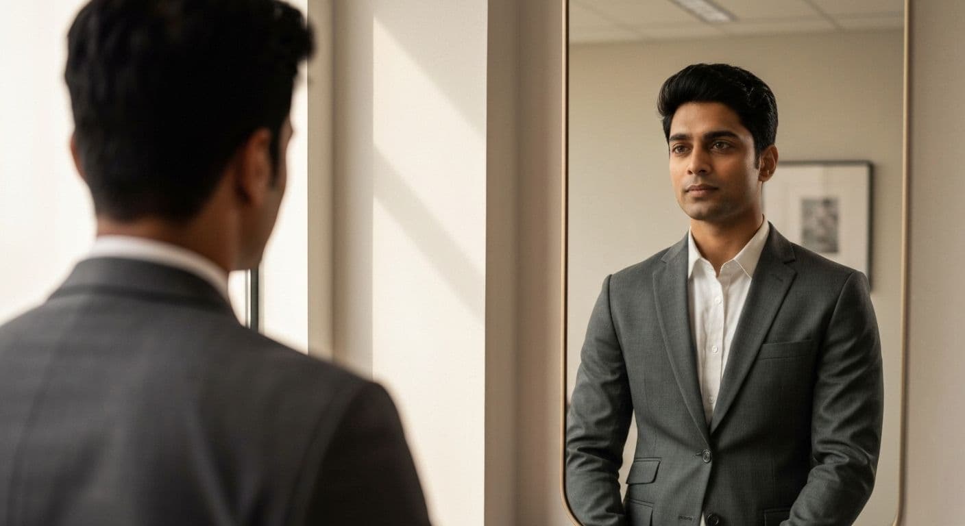 Professional demonstrating self-awareness according to Daniel Goleman's emotional intelligence framework in workplace setting