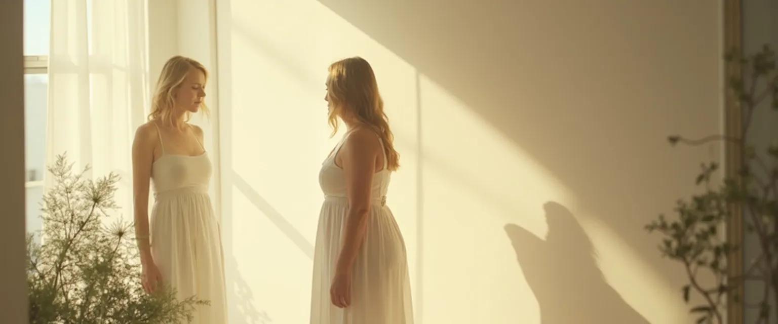 Person practicing daily self-awareness and self-mastery techniques in front of a mirror