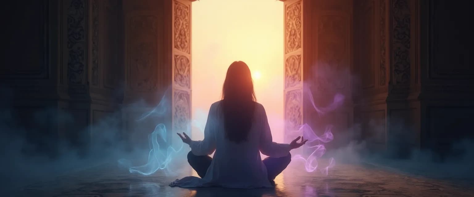 Person experiencing anxiety and spiritual awakening with light emerging from within