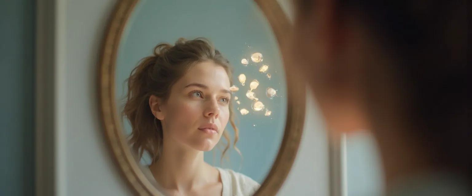 Person practicing self awareness in interpersonal communication through mirror moments technique
