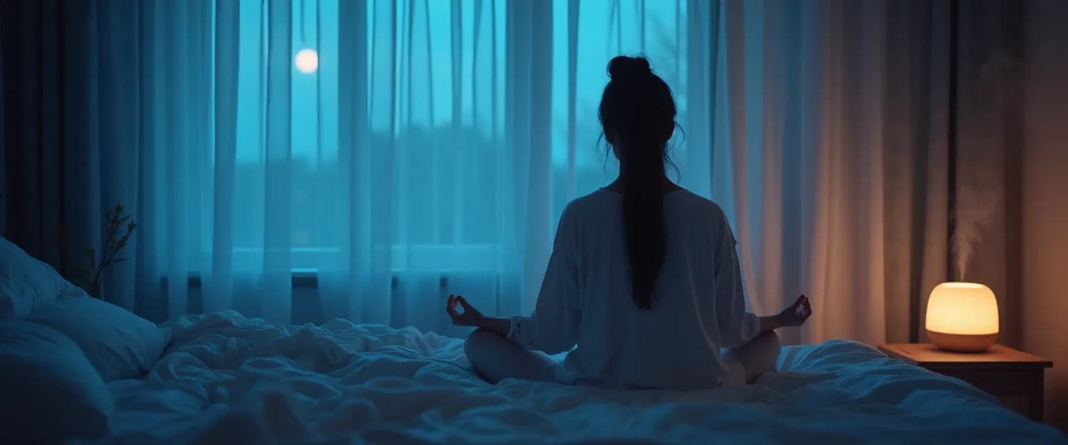 Person practicing bedtime meditation and sleep ritual for deep, restful sleep