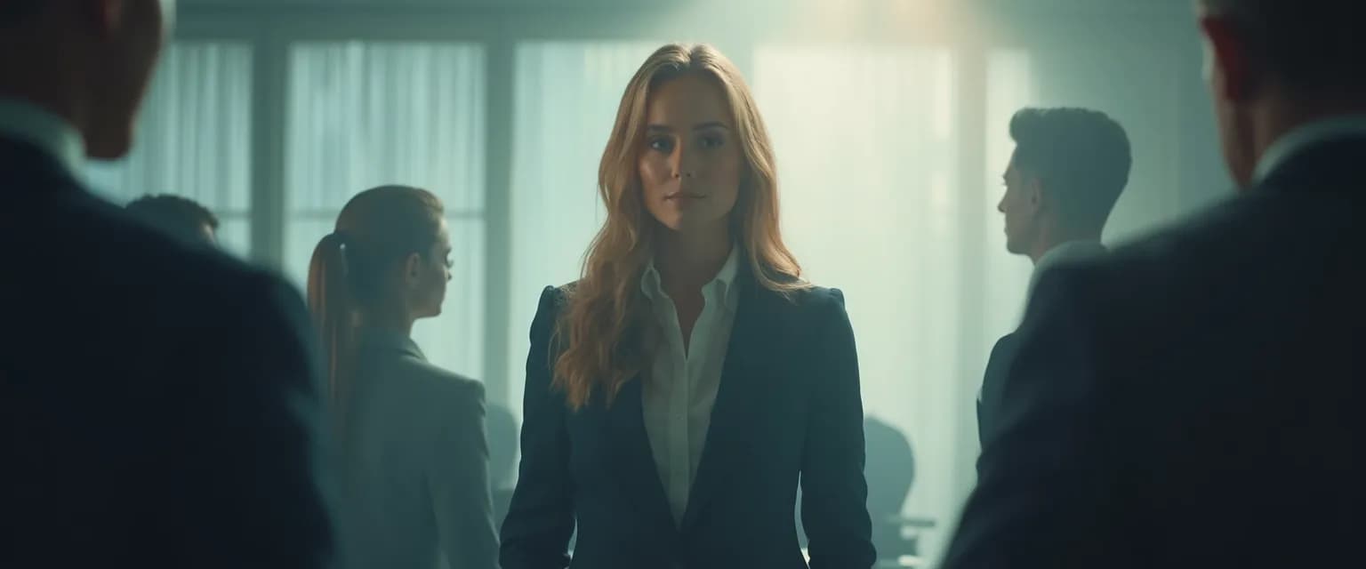 Professional demonstrating quiet confidence in workplace culture meeting