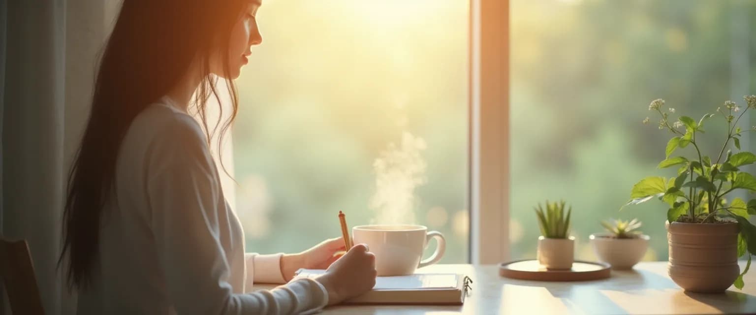 Person practicing conscious self-awareness during daily activities without meditation