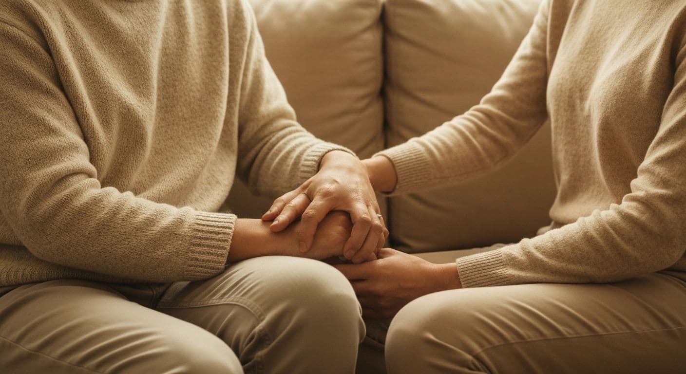 Person offering comfort and support showing what to say when someone's loved one dies