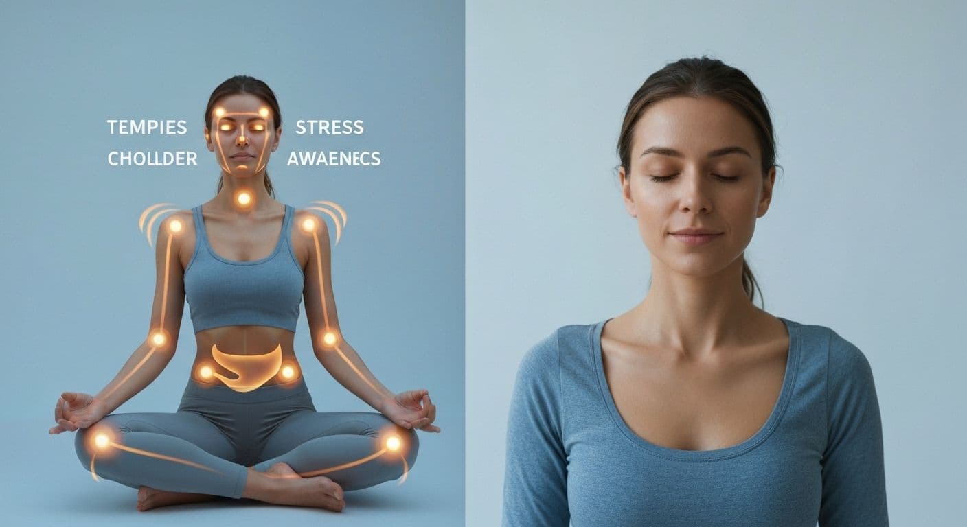 Person practicing physical self awareness through mindful body scan to detect early stress signals