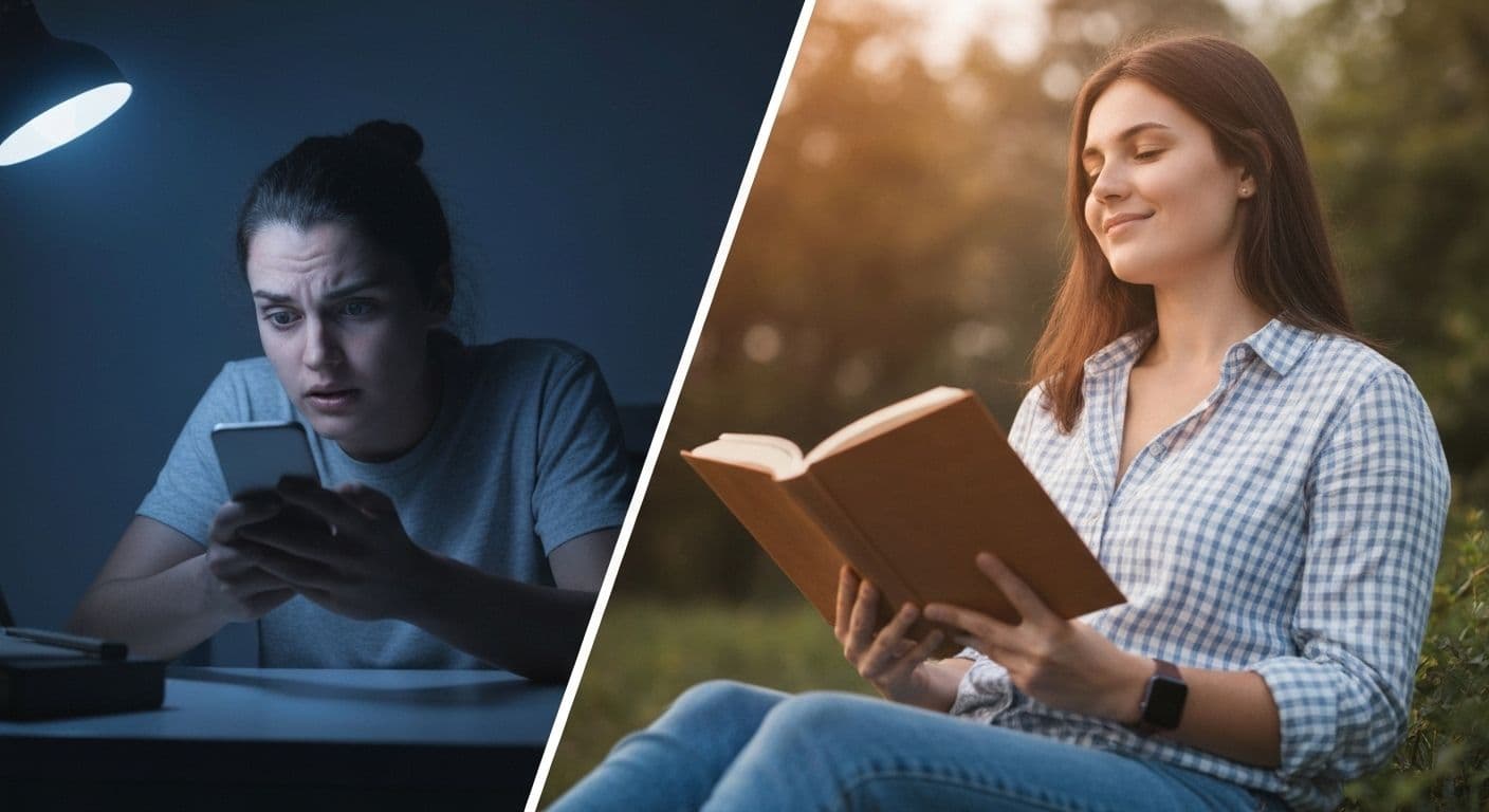 Person looking at phone with celebrity news about Kate and William breakup rumors while feeling anxious about their own relationship