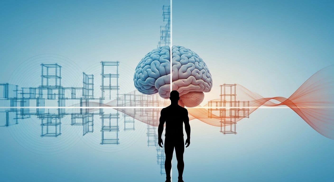 Visual representation of designing the mind using principles of psychitecture to build mental frameworks during emotional moments