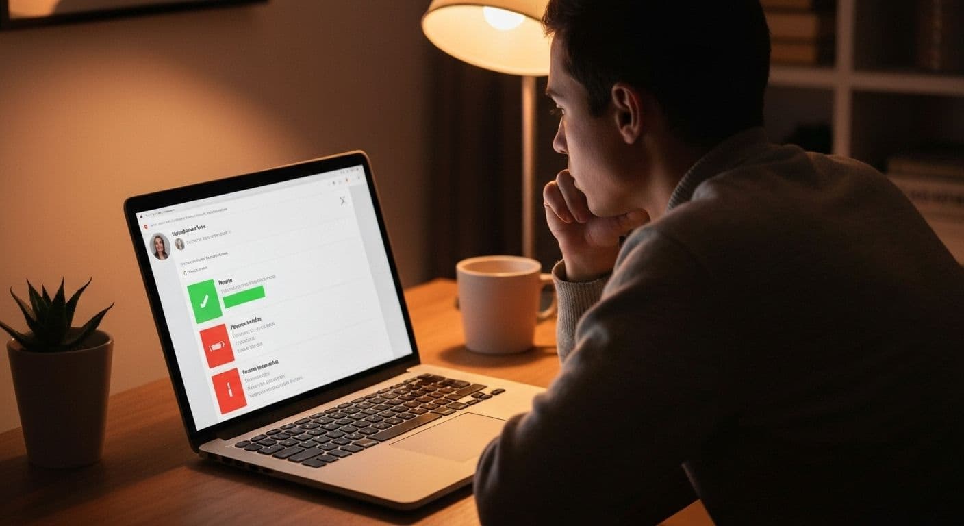 Person filtering helpful reddit breakup advice on smartphone while maintaining emotional well-being