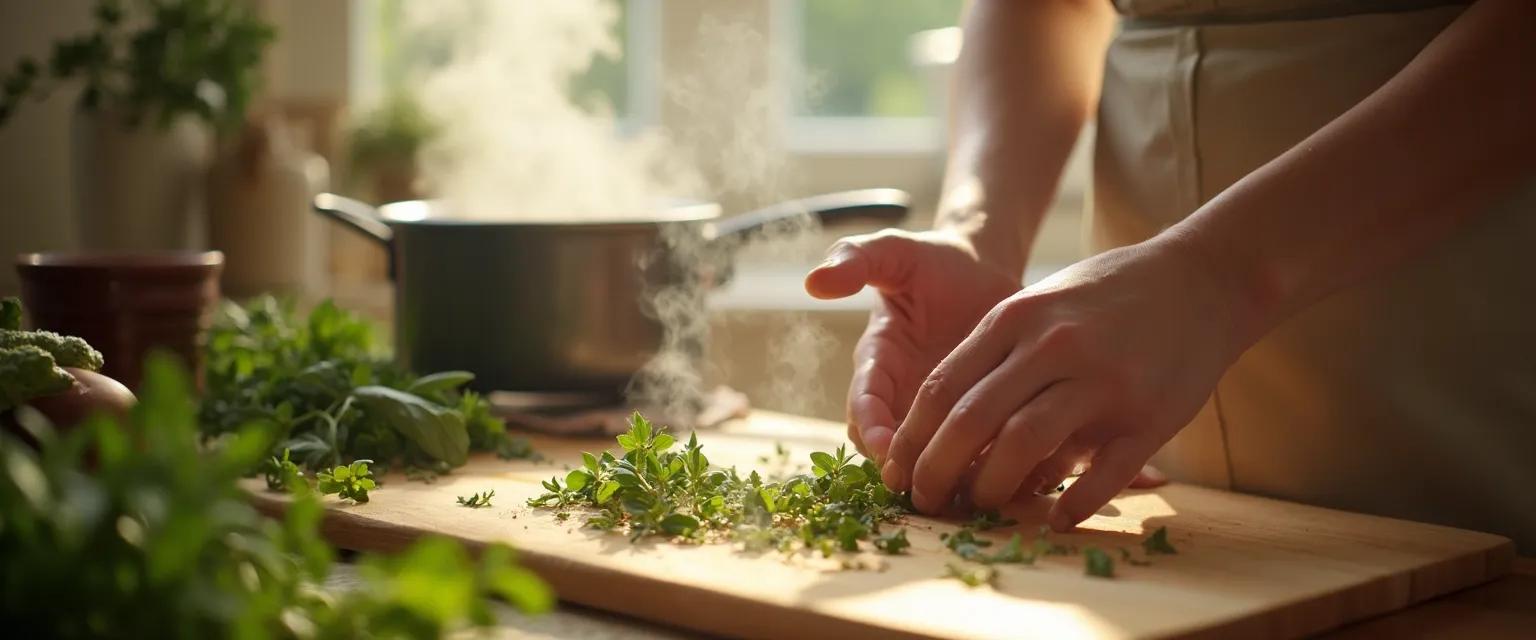 Person mindfully chopping vegetables to master mindfulness in the kitchen