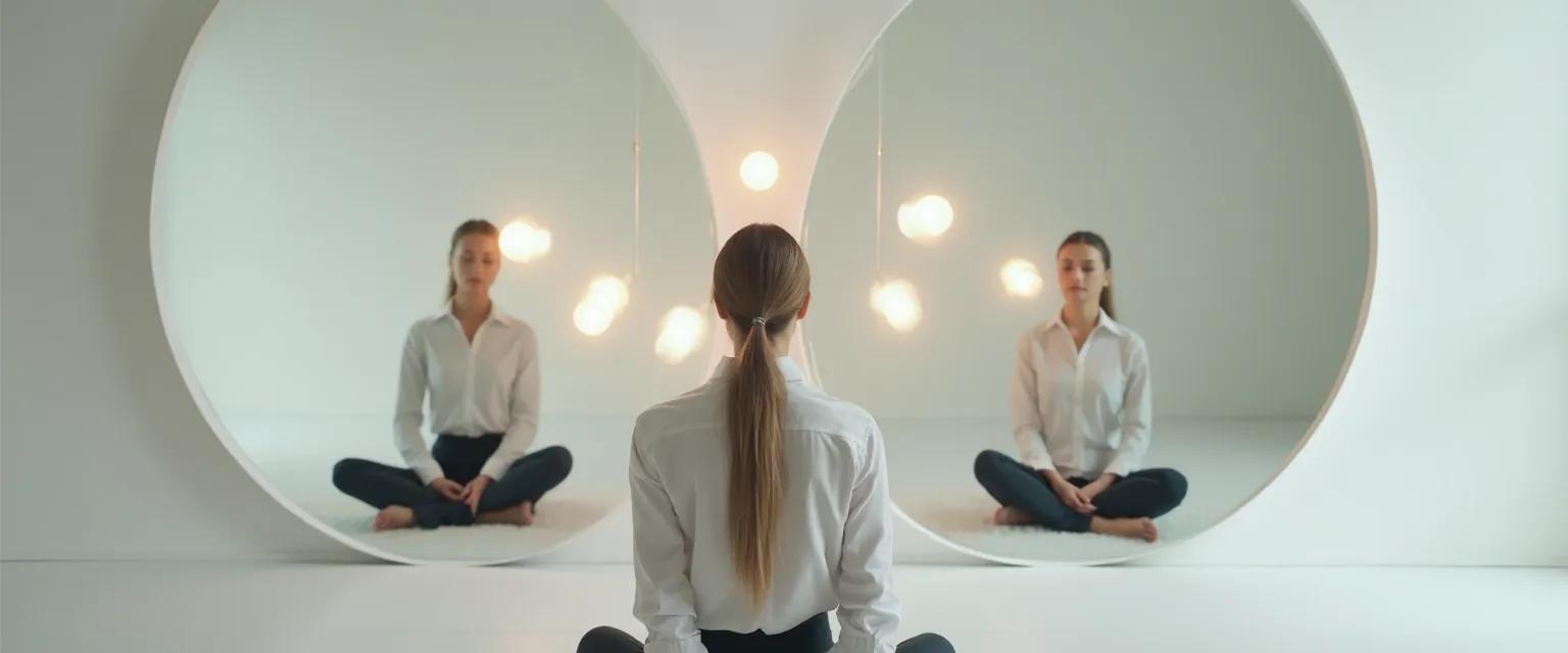 Professional using daily business self-awareness practices during a quick mirror moment