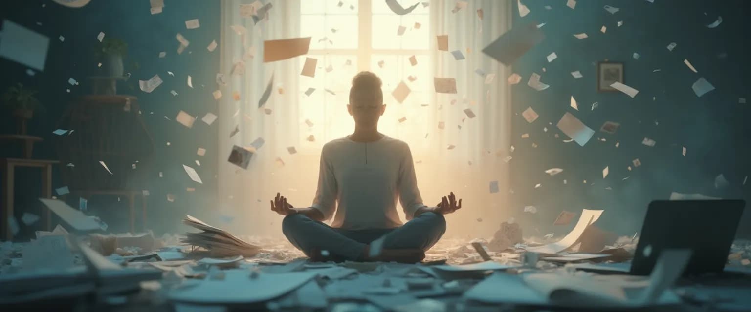 Person using mindfulness tools to stay calm during an unexpected disruption