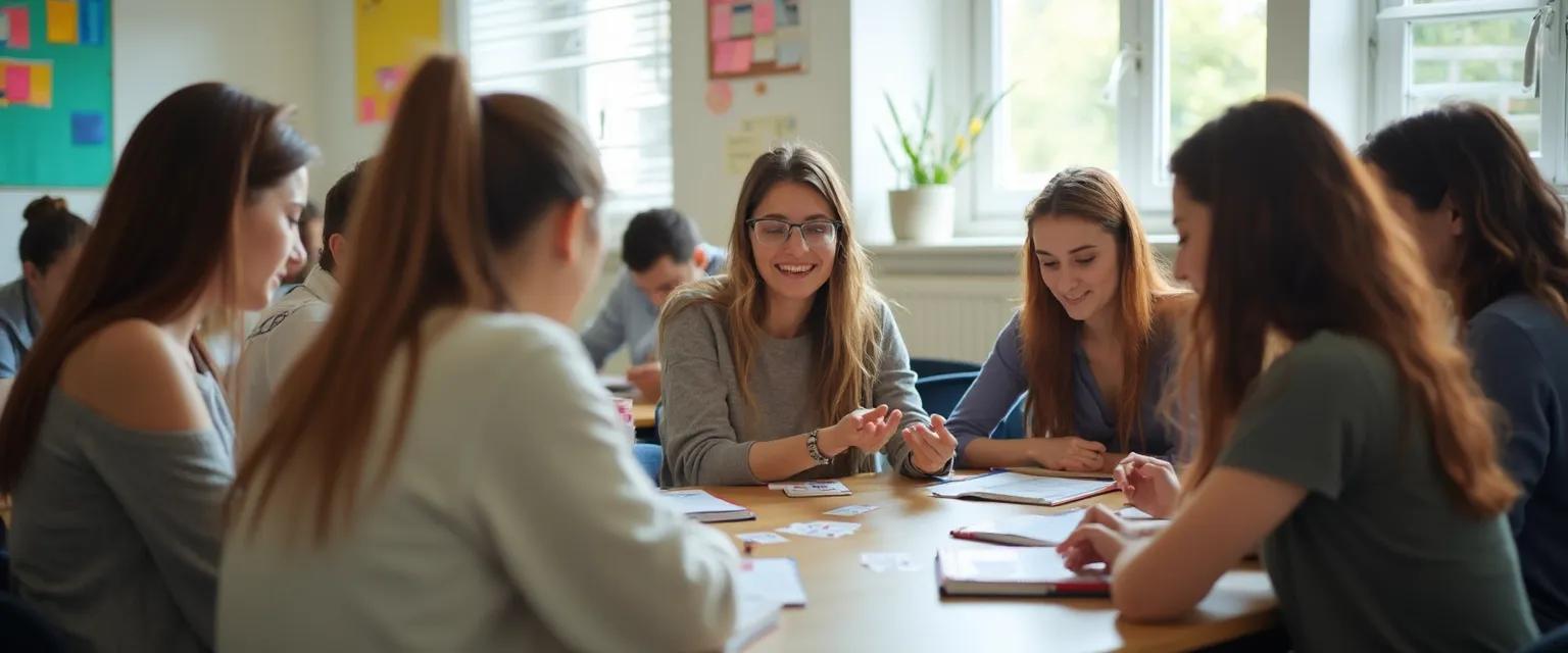 High school students engaging in self-awareness education games in classroom