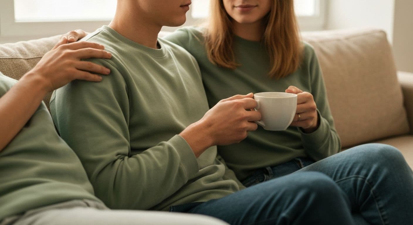 Two friends having a supportive conversation about what to say when a friend loses a parent