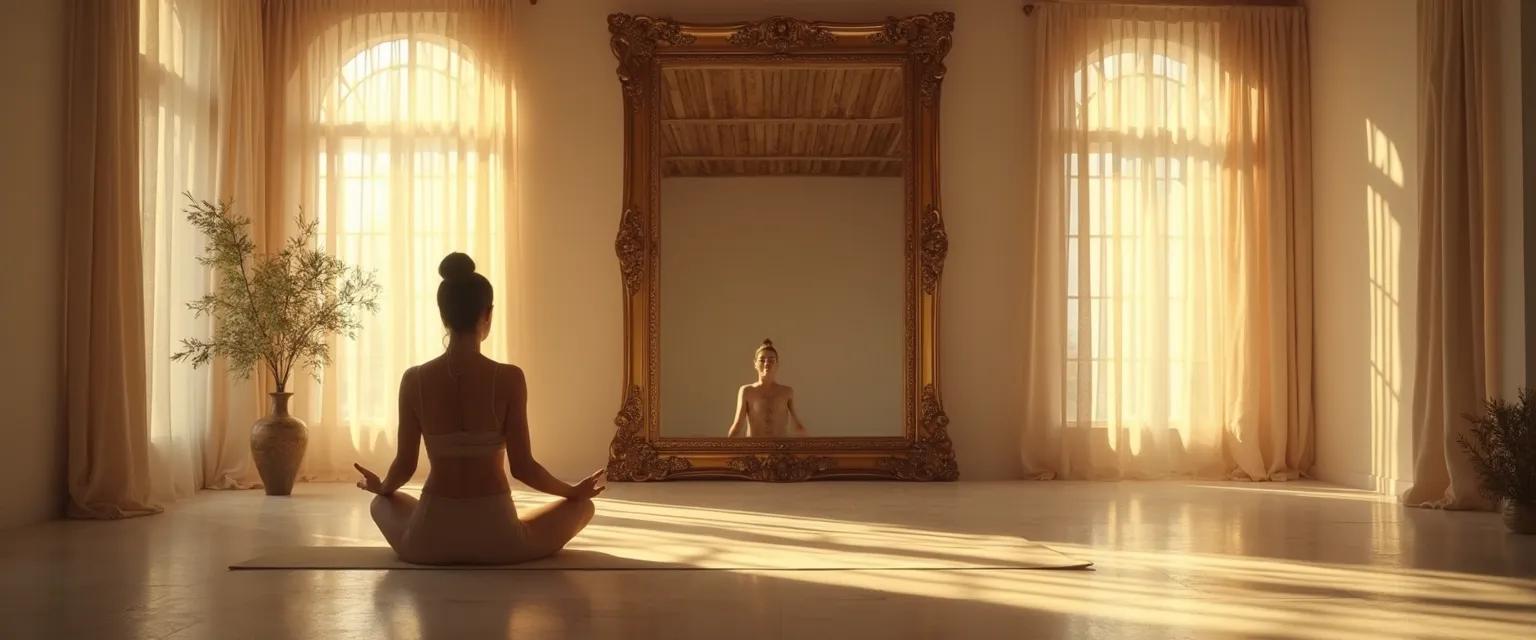 Person practicing mirror meditation to improve self-awareness through daily reflection