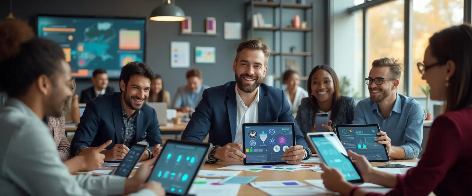 Employee engaging with gamified features in HR apps for professional development