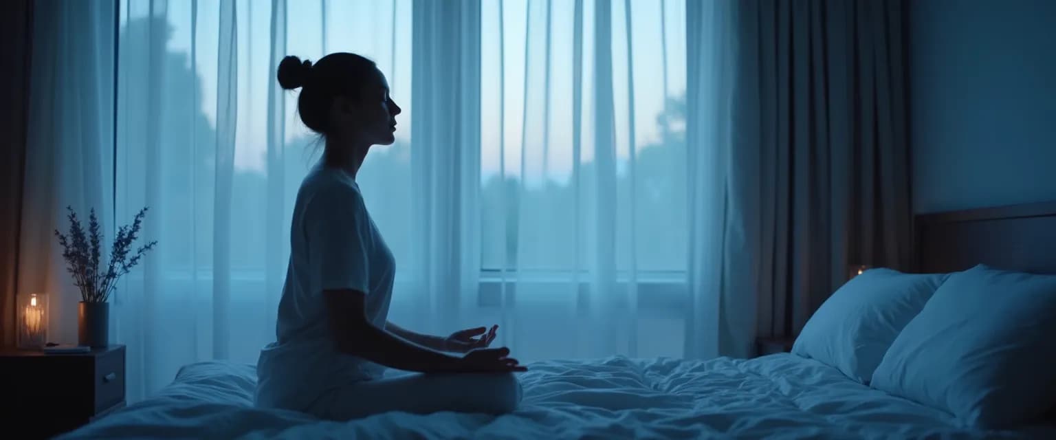 Person practicing mindfulness meditation for sleep and anxiety with bedtime breath work technique