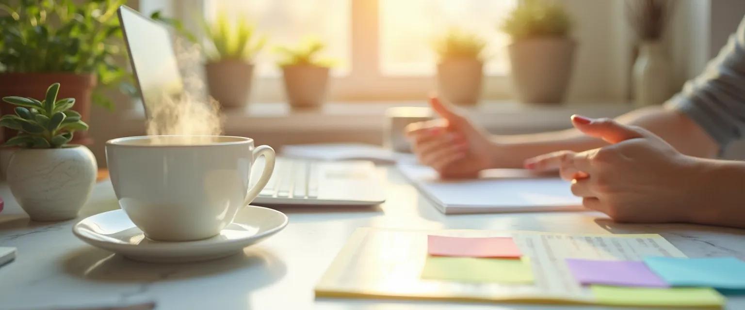 Professional performing 2-minute micro-rituals for workplace wellness and wellbeing at desk