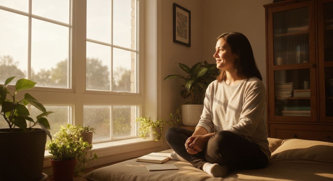 Person practicing self love after breakup through peaceful reflection and personal growth