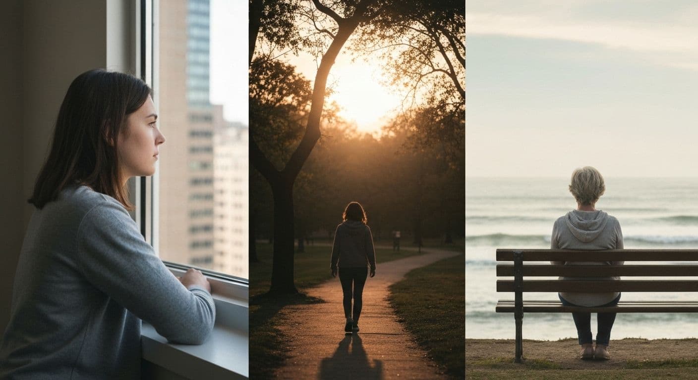 Person reflecting on getting over heartbreak at different life stages with emotional maturity