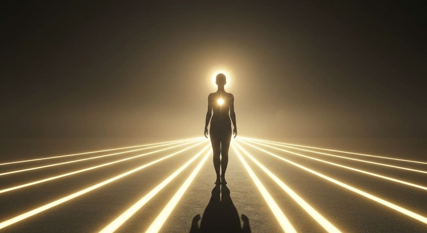 Person in peaceful meditation accessing higher self conscious awareness for better decision-making