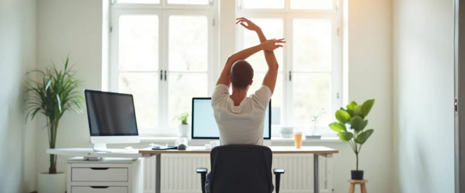 Professional demonstrating desk-based stretches for health and well being at work