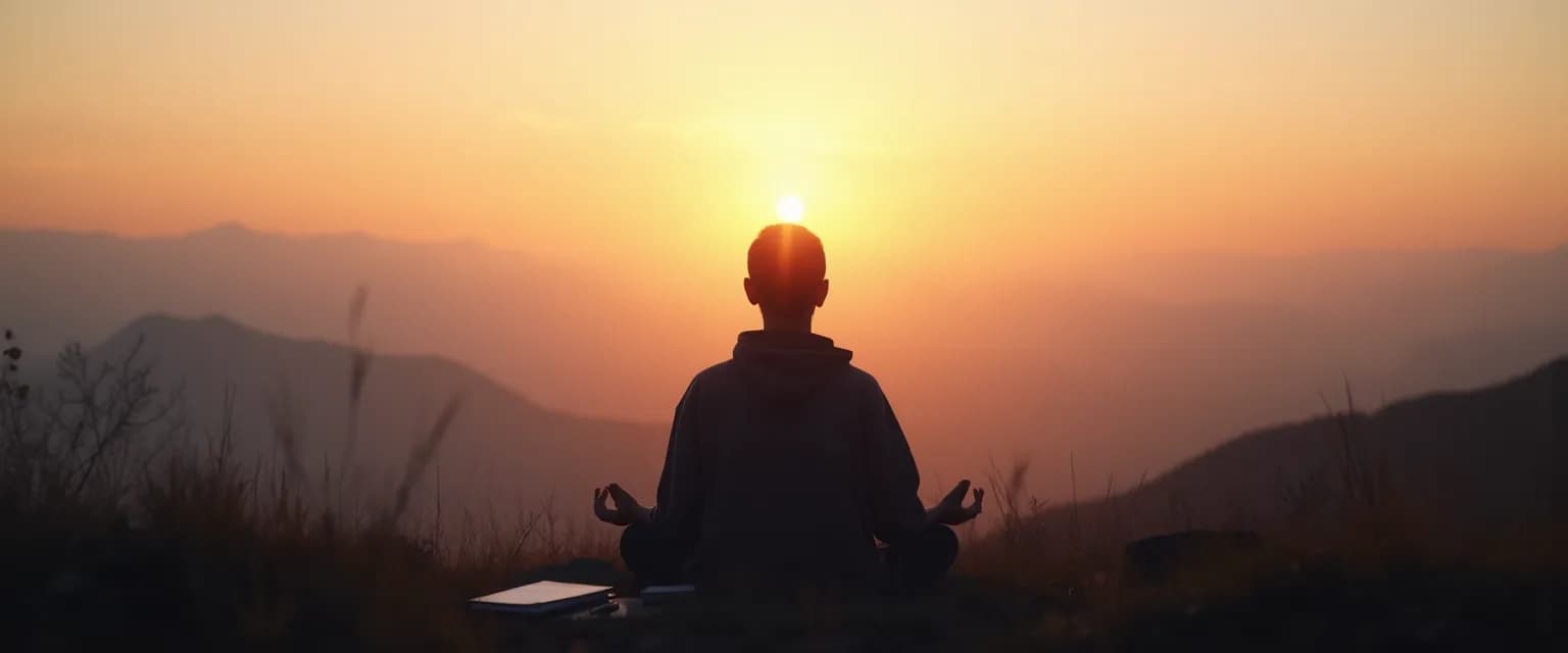 Person practicing private self-awareness techniques with a calm, reflective expression