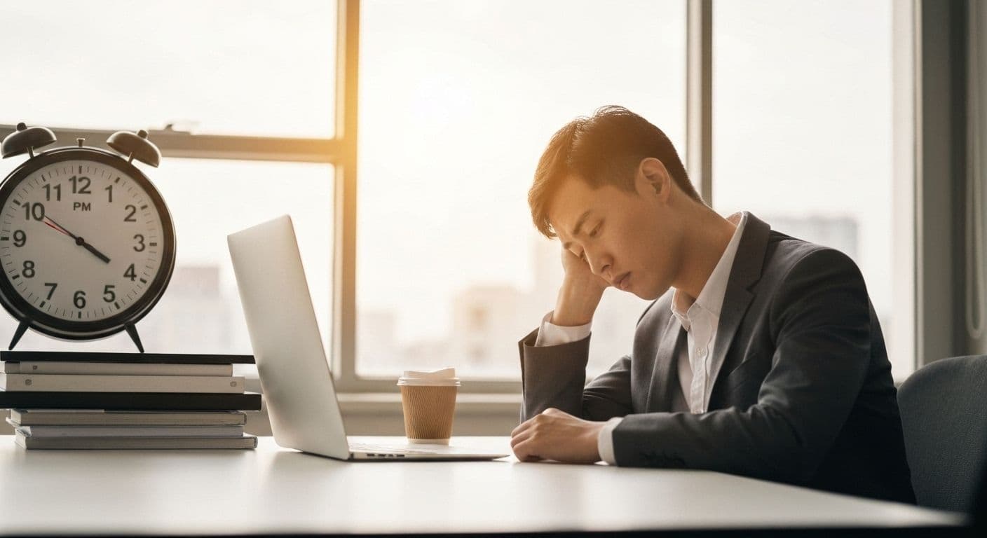 Person stretching at desk to energize your mind during afternoon work slump