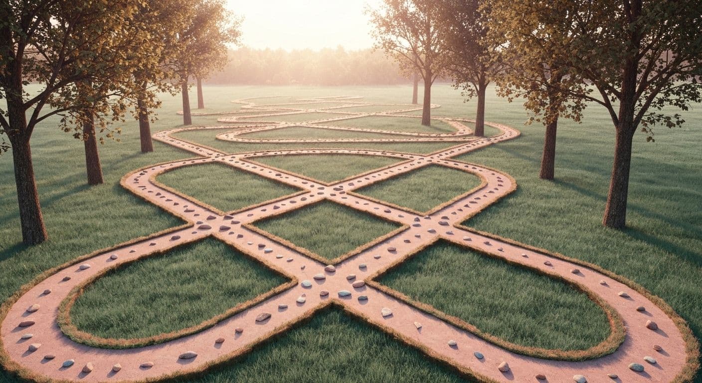 Person looking thoughtfully at winding path representing the non-linear five stages of heartbreak recovery