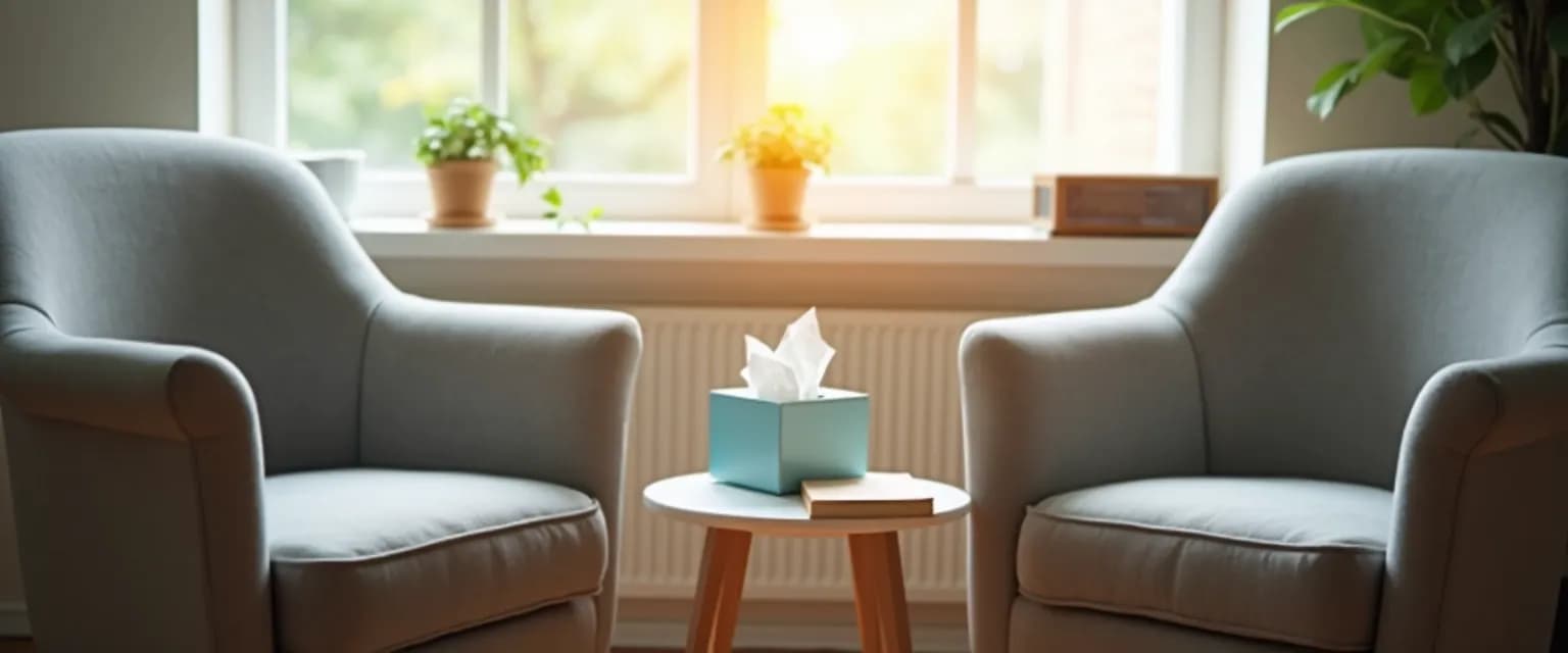 Person interviewing a grief counselor with a list of important questions