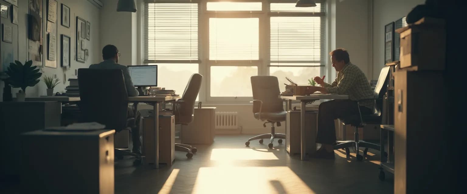 Professional handling friendship grief at work with colleagues in office setting